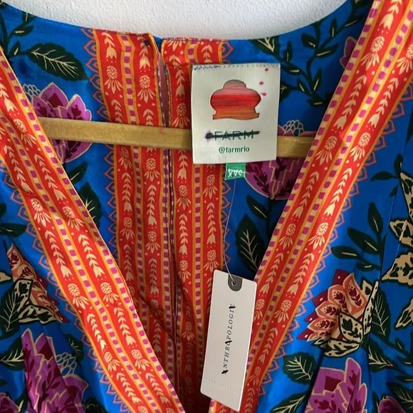 Farm Rio Blue Pineapple Garden Kaftan Maxi Dress Size XXS NWT - Picture 9 of 15